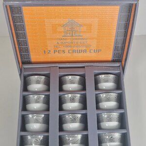 MCM, Hani Trading Company Japan, White Porcelain and Platinum. Sake-Cawa Cups